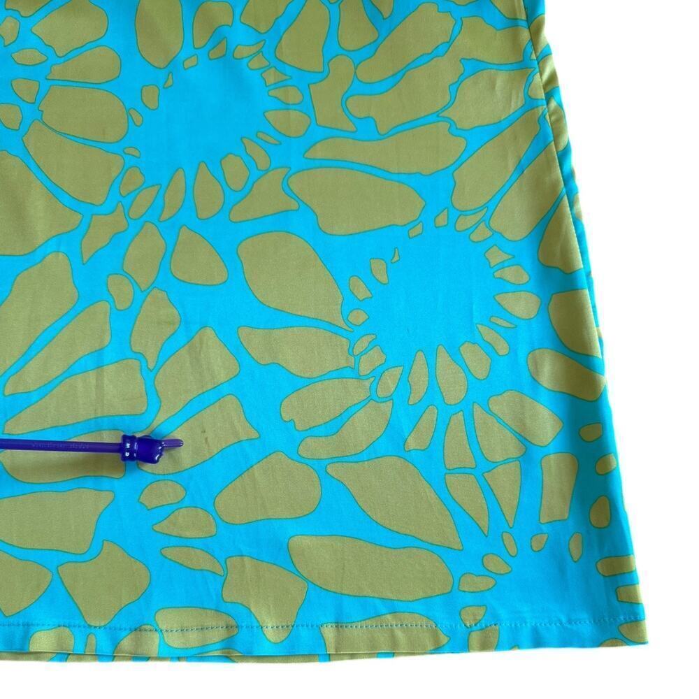 Tracy Negoshian Aqua Chartreuse Flower Satin Sleeveless Shift Dress Size MEDIUM - Picture 12 of 12